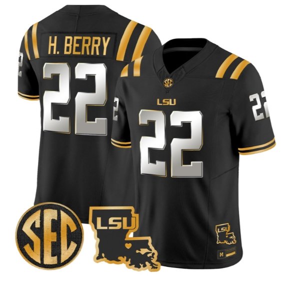 Harlem Berry #22 LSU Tigers 2026 Louisiana Patch Gold All Stitched Black Limited