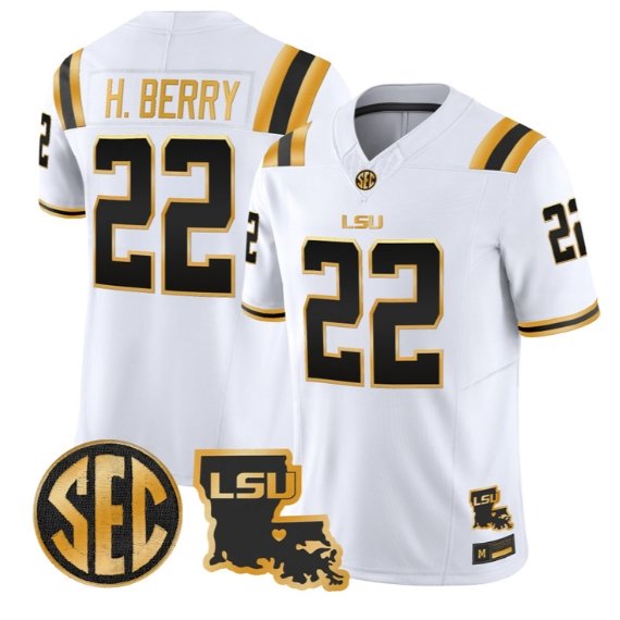 Harlem Berry #22 LSU Tigers 2026 Louisiana Patch Gold All Stitched White Gold