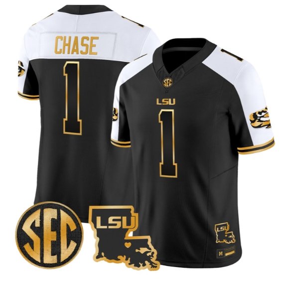 Ja'Marr Chase #1 LSU Tigers 2026 Louisiana Patch Gold All Stitched Alternate