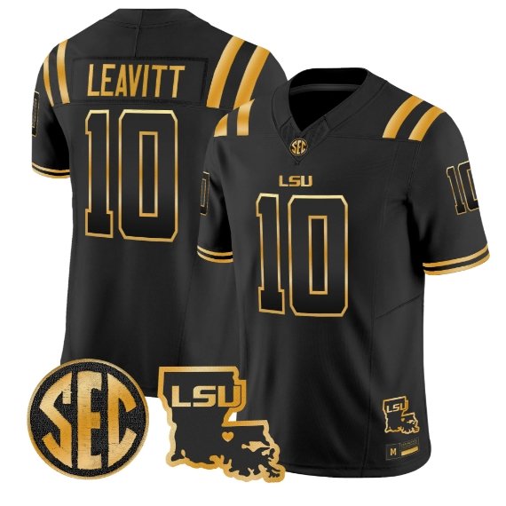 Sam Leavitt #10 LSU Tigers 2026 Louisiana Patch Gold Vapor Stitched Black Gold