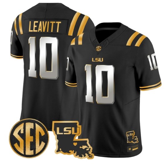Sam Leavitt #10 LSU Tigers 2026 Louisiana Patch Gold Vapor Stitched Black Limited