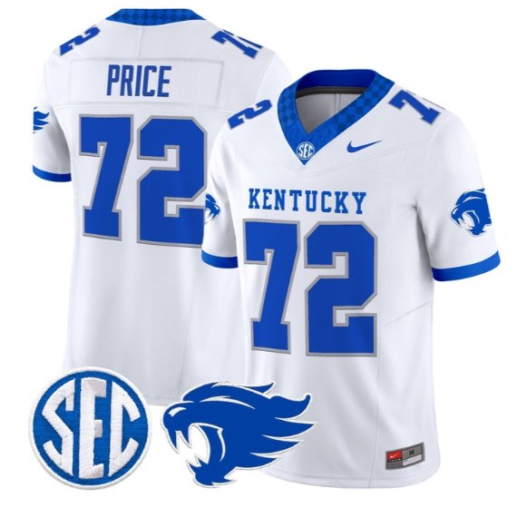Coleton Price #72 Kentucky Wildcats Jersey 2026 Limited All Stitched White