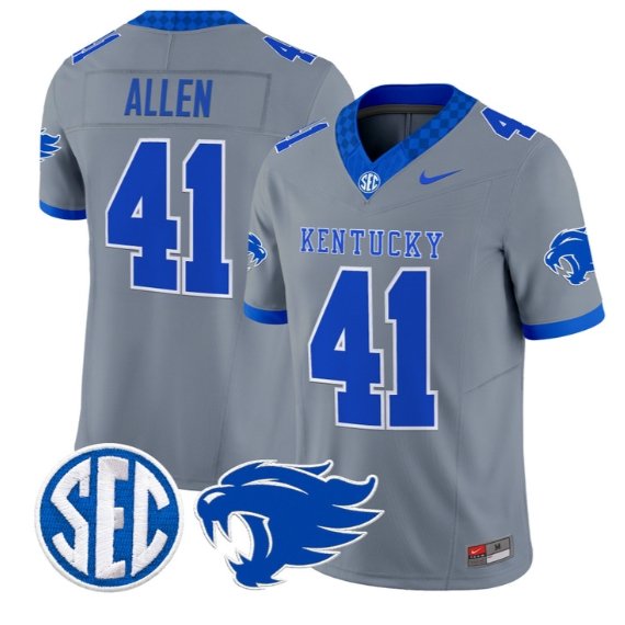 Josh Allen #41 Kentucky Wildcats Jersey 2026 Vapor Limited Stitched Gray
