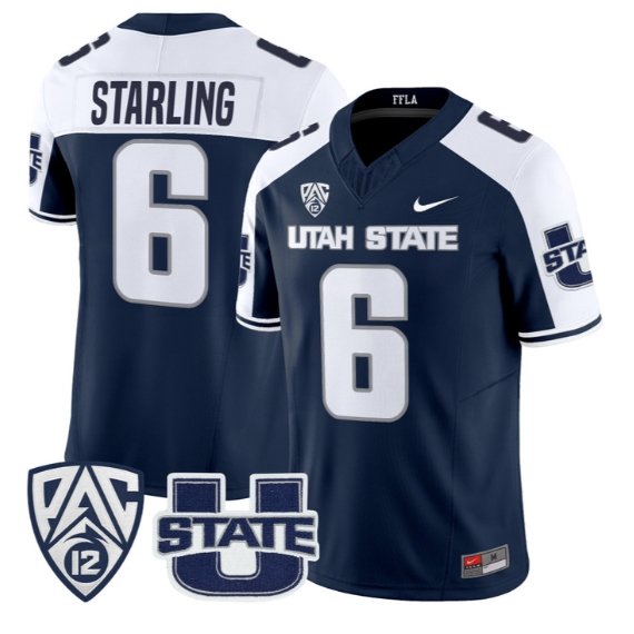 Demick Starling Jersey #6 Utah State Aggies 2026 Limited All Stitched Navy Alter
