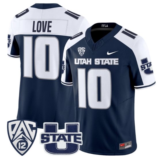 Jordan Love Jersey #10 Utah State Aggies 2026 Vapor Limited Stitched Navy Alter