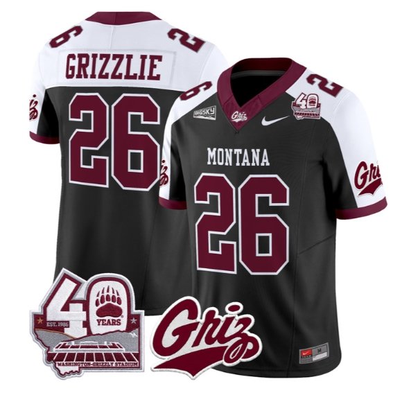 Grizzlie Jersey #26 Montana Grizzlies 2026-40th Anniv Patch Stitched Black Alter