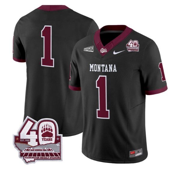 Team Jersey #1 Montana Grizzlies 2026-40th Anniv Patch Stitched Black