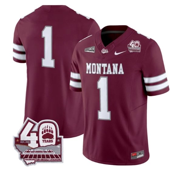 Team Jersey #1 Montana Grizzlies 2026-40th Anniv Patch Stitched Maroon