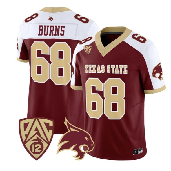 Sully Burns Jersey #68 Texas State Bobcats 2026 Vapor All Stitched Maroon Alter