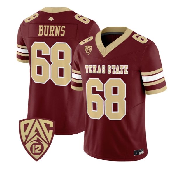 Sully Burns Jersey #68 Texas State Bobcats 2026 Vapor All Stitched Maroon