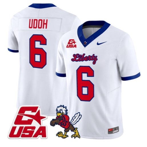 Kanye Udoh Jersey #6 Liberty Flames 2026 Vapor Limited All Stitched White