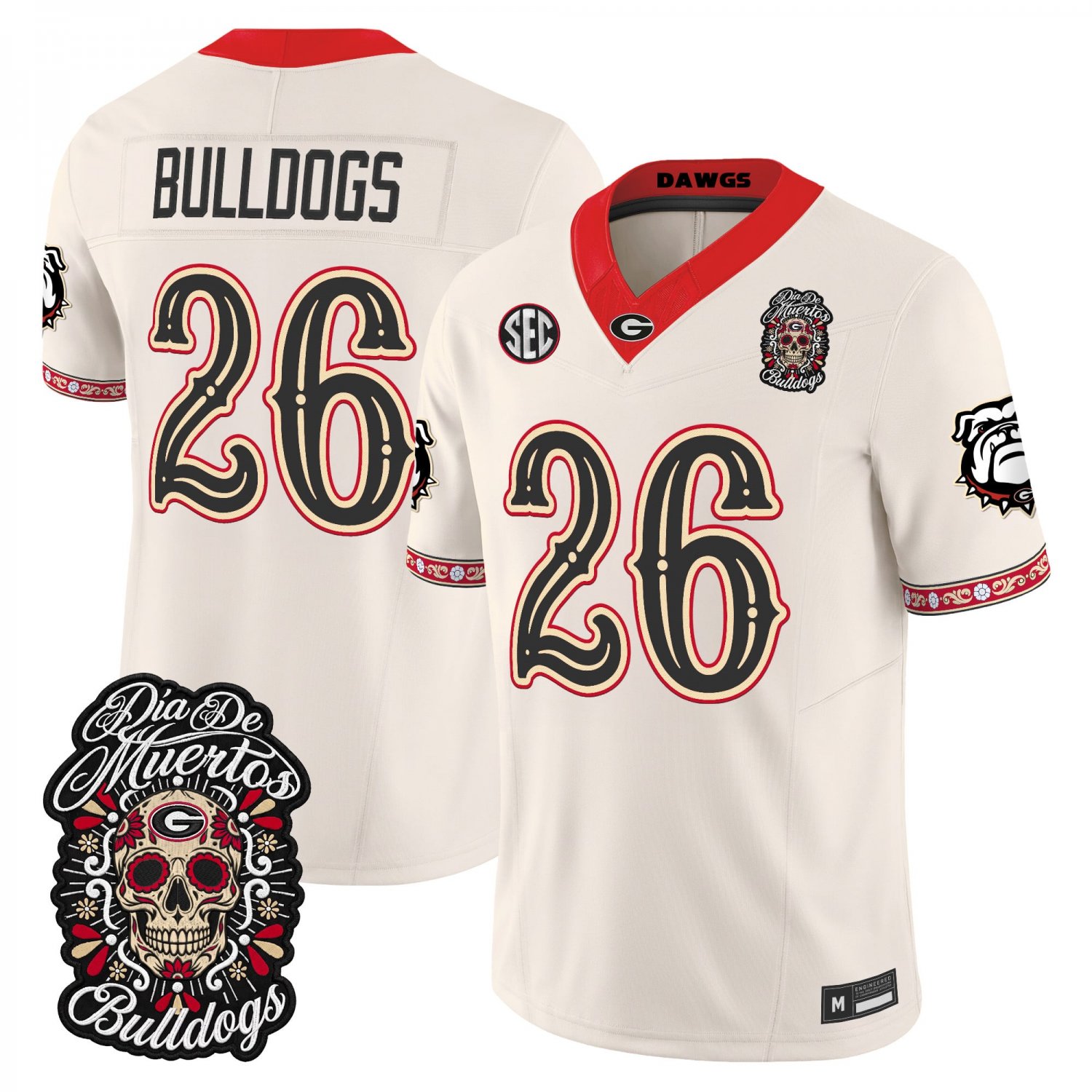 Bulldogs Jersey #26 Georgia Bulldogs 2026 Dia de los Muertos Vapor Bone