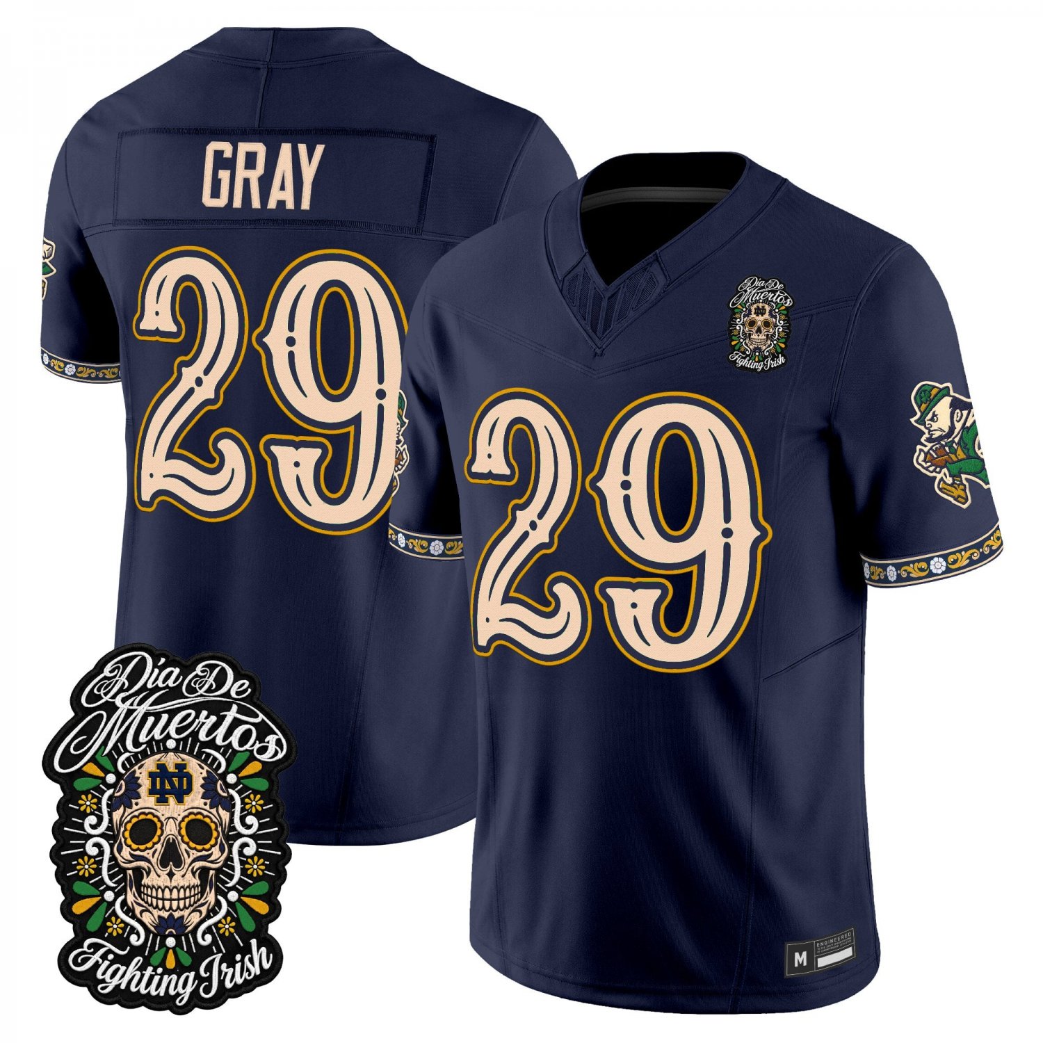 Christian Gray Jersey #29 Notre Dame Fighting Irish 2026 Dia de los Muertos Navy
