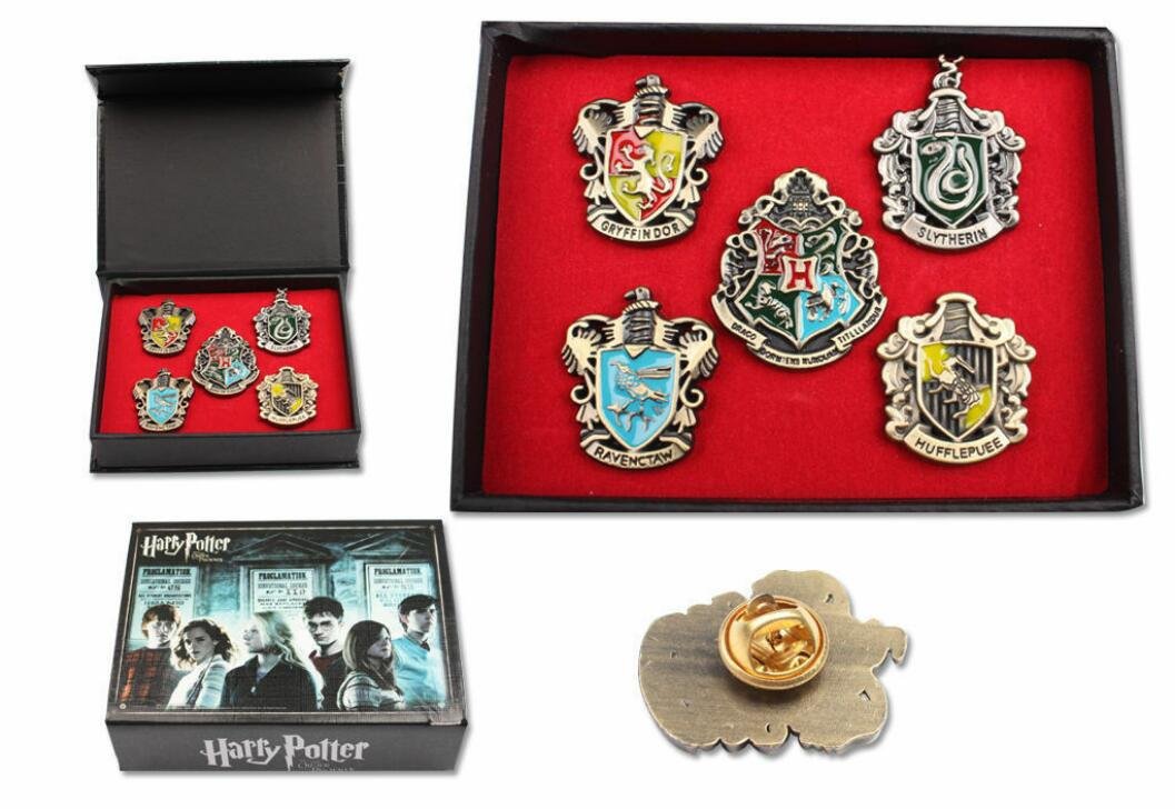 5 pcs Harry Potter Hogwarts House Metal Pin Badge In Box Christmas Gift Present