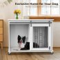 Dog Crate Furniture with Divider for 2 Small to Medium Pets, Wooden Cage