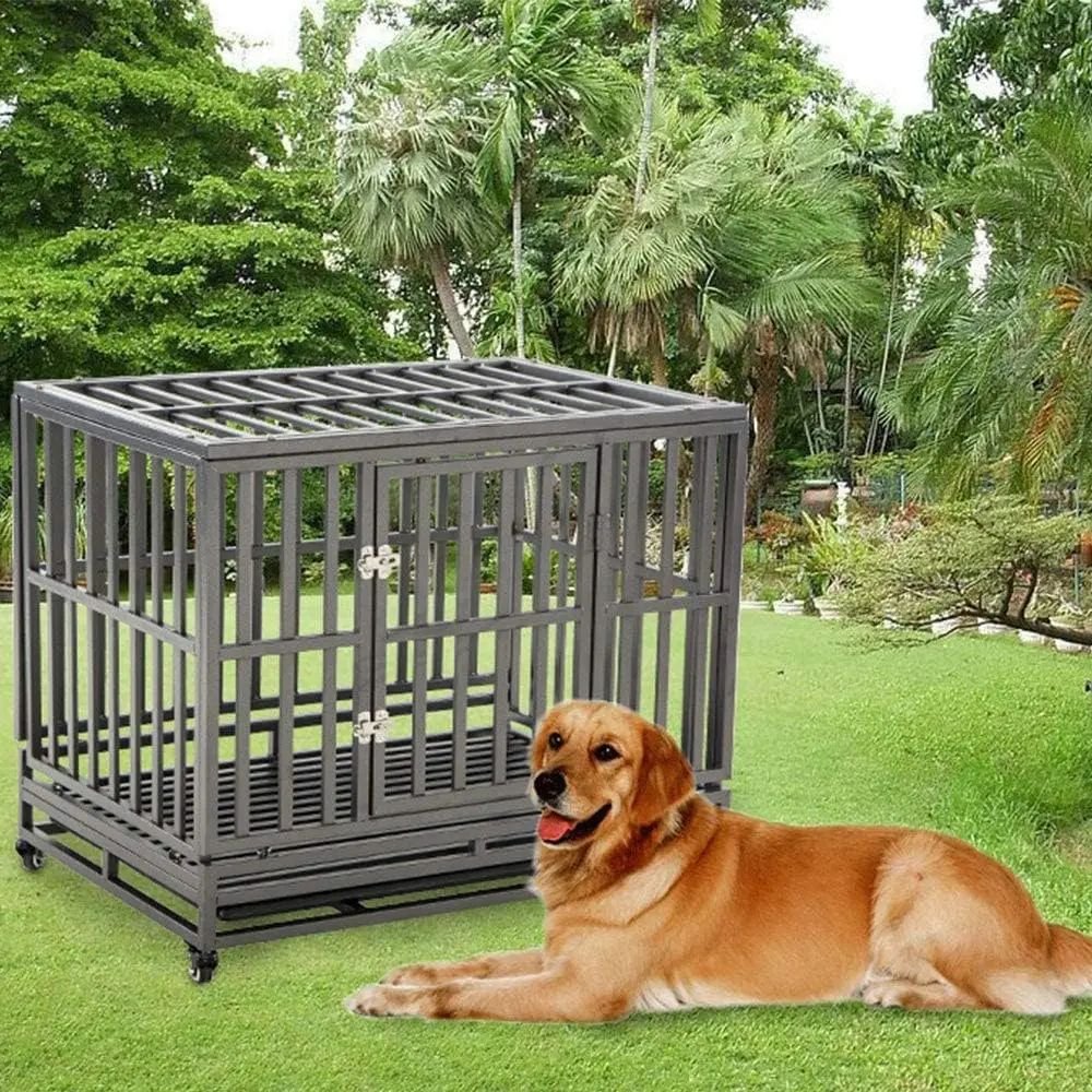 LUCKUP 38 Inch Heavy Duty Dog Cage Metal Kennel and Crate for Large Dogs