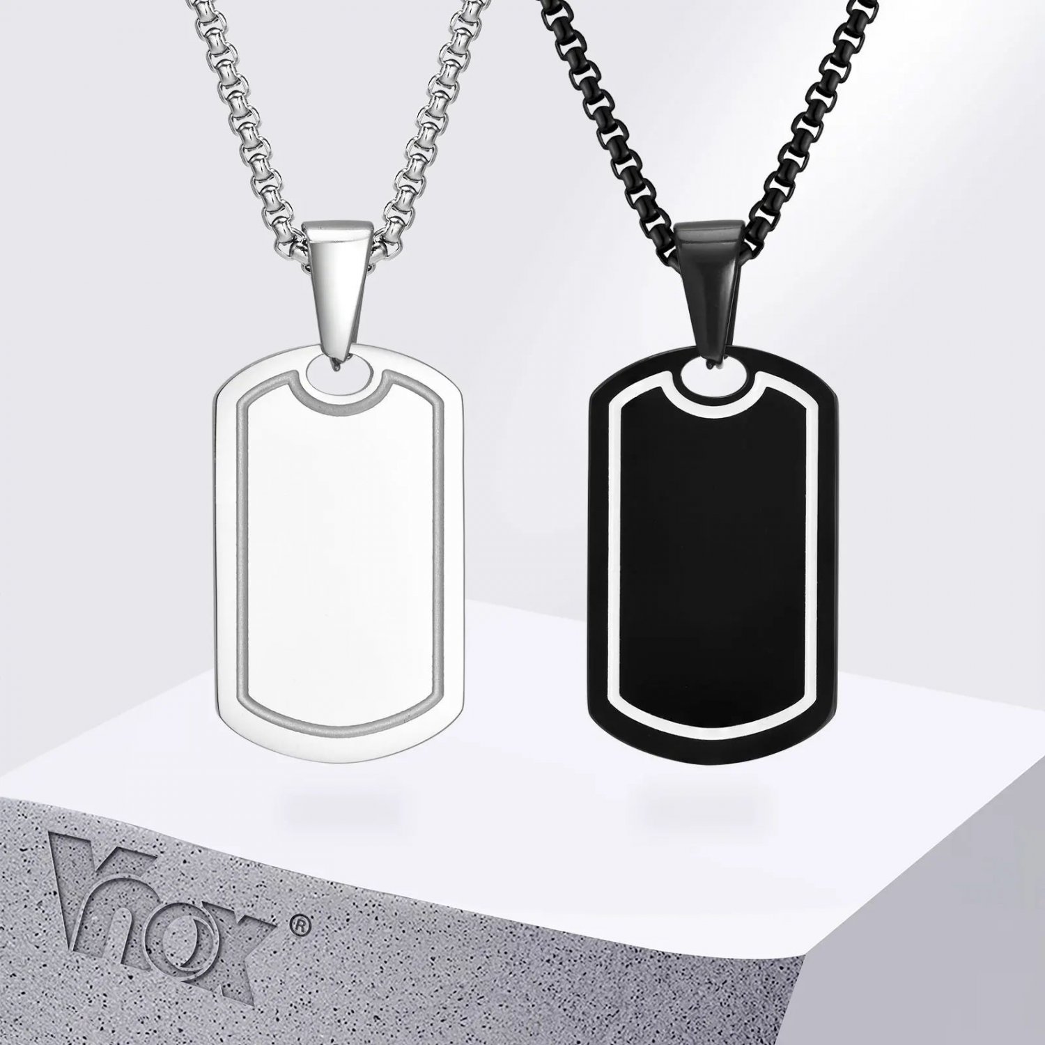 Vnox Grooved Lines Dog Tag Necklaces for Men Women, Unisex Stainless Steel Small Dogtag Pendant