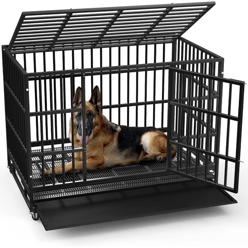 48/38 Inch Heavy Duty Indestructible Dog Crate, Escape Proof Dog Cage Kennel