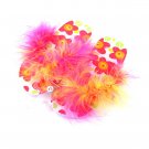 Pink and yellow feathered flip-flops.