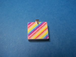 Recycled scrabble Pendant  Rainbow