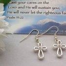 "JOY"  Silver Cross earrings, with inset crystal