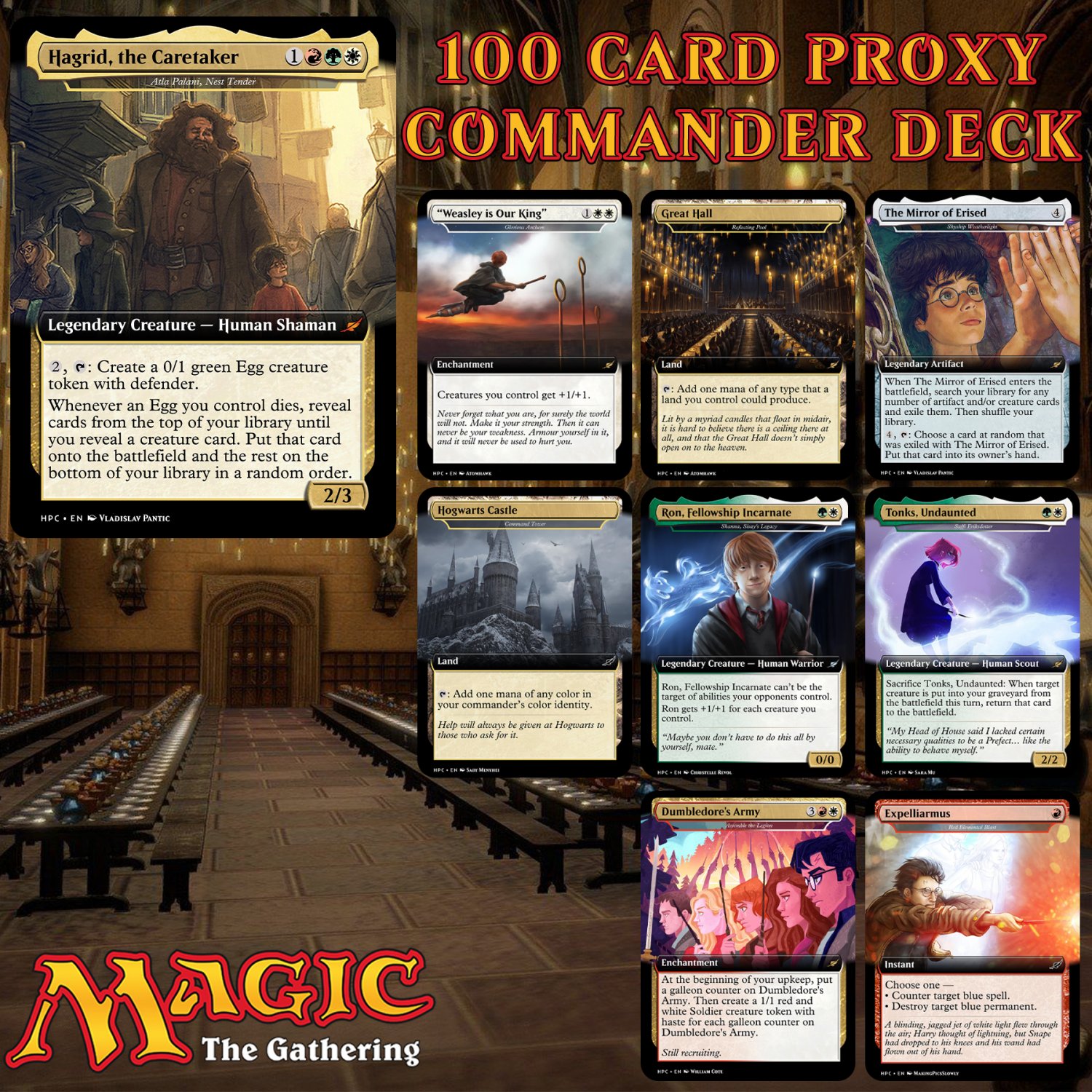 Proxy Harry Potter 100 Card EDH Commander Deck "Study at Hogwarts" for Magic The Gathering