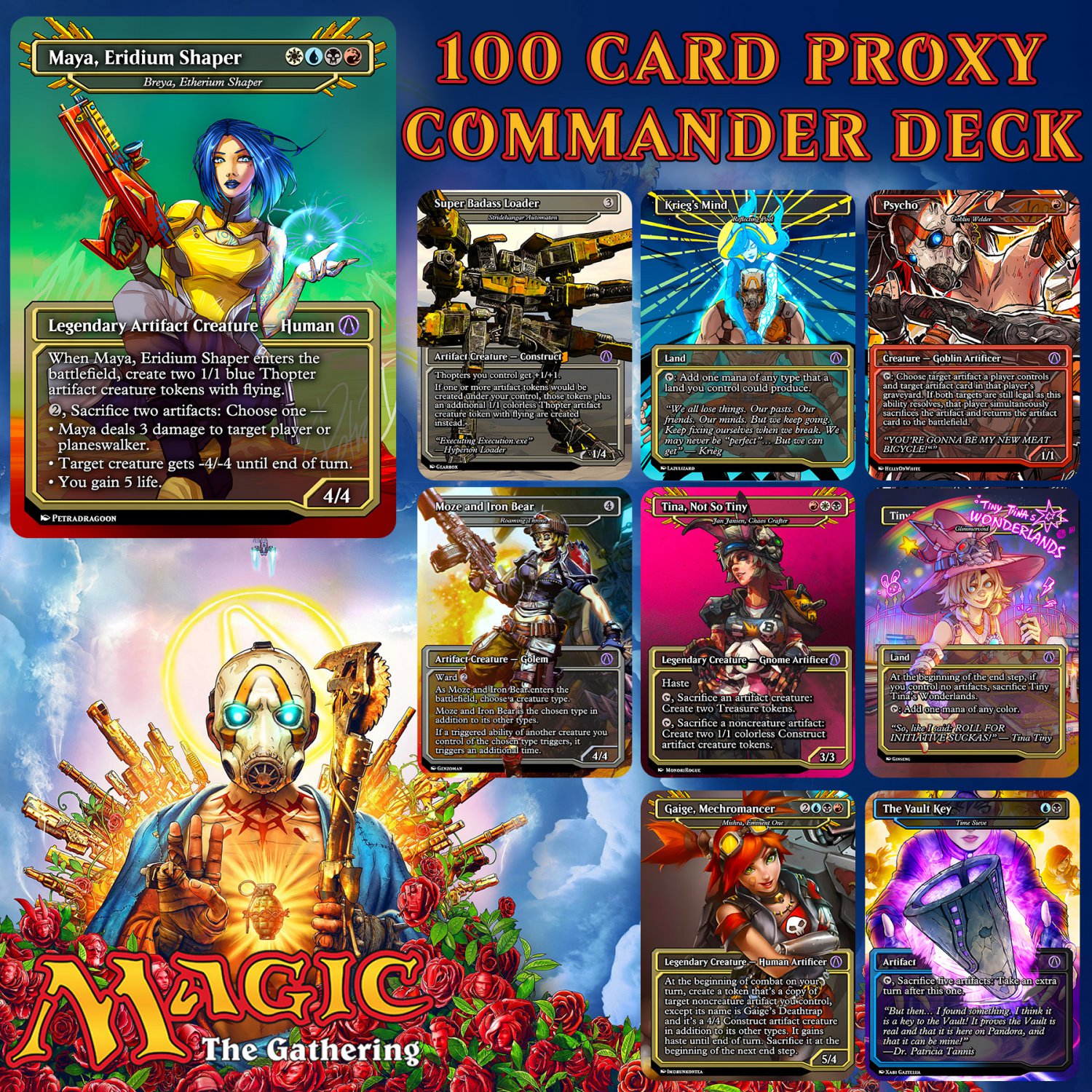 Borderlands Video Game MTG Proxy Commander Deck 100 Cards Custom Magic The Gathering Deck Borderlands Video Game MTG Proxy Commander Deck 100 Cards Custom Magic The Gathering Deck