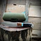SCK-02 CUSTOM HAND MADE 440C STEEL EDC HUNTING KNIFE WITH MICARTA SHEATH HANDLE AND LEATHER SHEATH