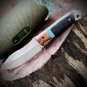SCK-02 CUSTOM HAND MADE 440C STEEL EDC HUNTING KNIFE WITH MICARTA SHEATH HANDLE AND LEATHER SHEATH