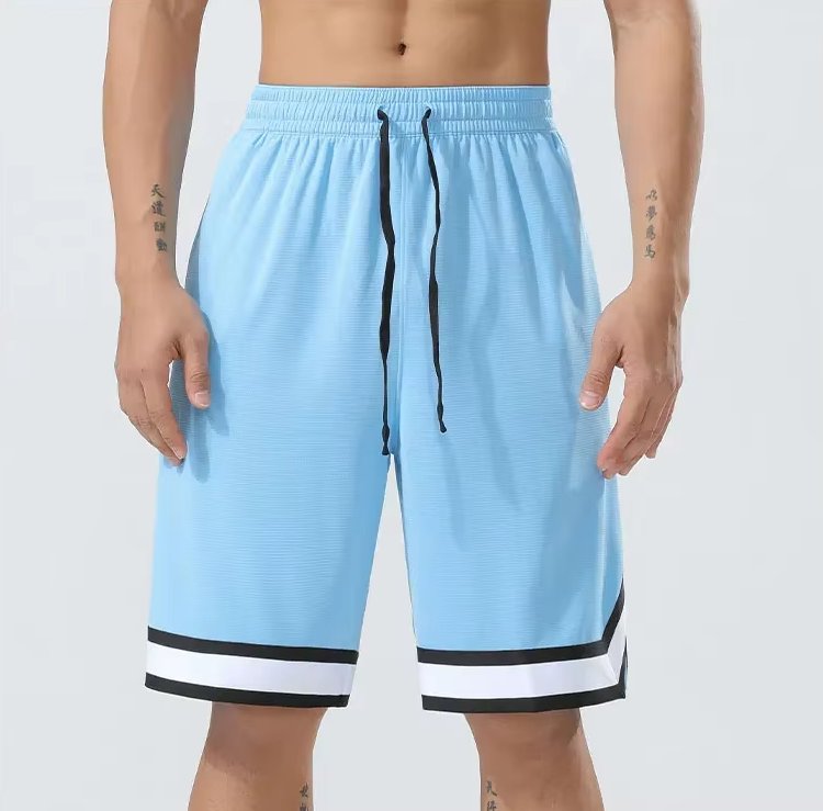 Men Basketball Breathable Shorts Outdoor Running Light Blue Shorts