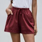 Women Cotton Linen Shorts Summer Casual Running Wine red Shorts