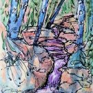 Rock Creek Summer ACEO Art Card 2.5" x 3.5" Original Mixed Media Colored Pencil Ink Landscape