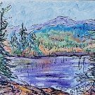 Fall Lake ACEO Art Card 2.5" x 3.5" Original Colored Pencil Ink Mixed Media Landscape