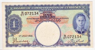 Malaya 1941 $1 - aUNC