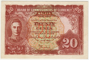 Malaya 1941 20c - aUNC