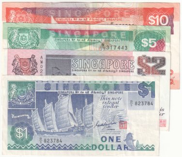 Singapore 1987 $1 - $10 Set (4 Pieces) - VF