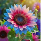 Rare Twin-Blossom Blue Over Pink Sunflower 50pcs Seeds - Unique Heirloom Variety