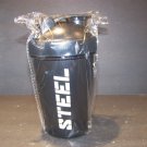 BLACK SHAKER BOTTLE for PROTEIN SHAKES BCAA'S AMINOS STEEL SUPPLEMENTS branded BLACK SHAKER BOTTLE for PROTEIN SHAKES BCAA'S AMINOS STEEL SUPPLEMENTS branded
