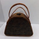Vintage Box Bag Floral Design Wood Rattan Purse Handbag Dome Mid-Century Tiki Vintage Box Bag Floral Design Wood Rattan Purse Handbag Dome Mid-Century Tiki