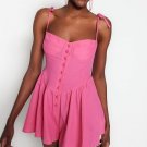 Trendyol Fuchsia Button-Detail Spaghetti-Strap Jumpsuit- Size 10