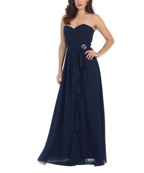 MayQueen Navy Crystal-Accent Pleated Strapless Gown & Shawl Size 8