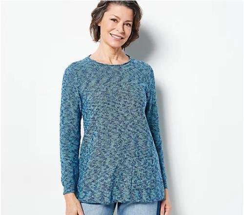 LOGO by Lori Goldstein Marled Sweater with Pocket (Blue Depths, Small) A474800