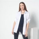 Truth + Style Woven Dolman Sleeve Shirt w/ Shark Bite Hem (White, Small) A399360