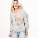 Candace Cameron Bure Pressed Floral Graphic Tee (Lt Heather Grey, XXS) A473212