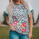 Zesica White & Black Leopard Mixed Print Floral Crew Neck Raglan Tee (Medium)
