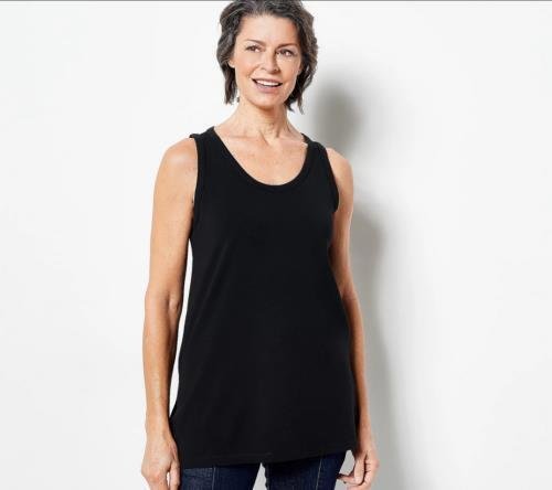 Susan Graver Weekend Essentials Comfy Cotton Tunic Tank (Black, XXSP) A479156