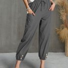 IZURIA Gray Drawstring Pocket Button-Accent Crop Pants- 3XL