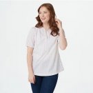 Denim & Co. Stretch Poplin Striped Side Button Blouse (New Stone Medium) A392996