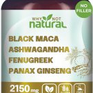 Why Not Natural 4-in-1 Organic Black Maca Root, Ashwagandha, Fenugreek, Panax Ginseng Capsules