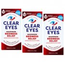 3 Pack Clear Eyes Maximum Strength Redness Relief Eye Drops 0.5Oz Each